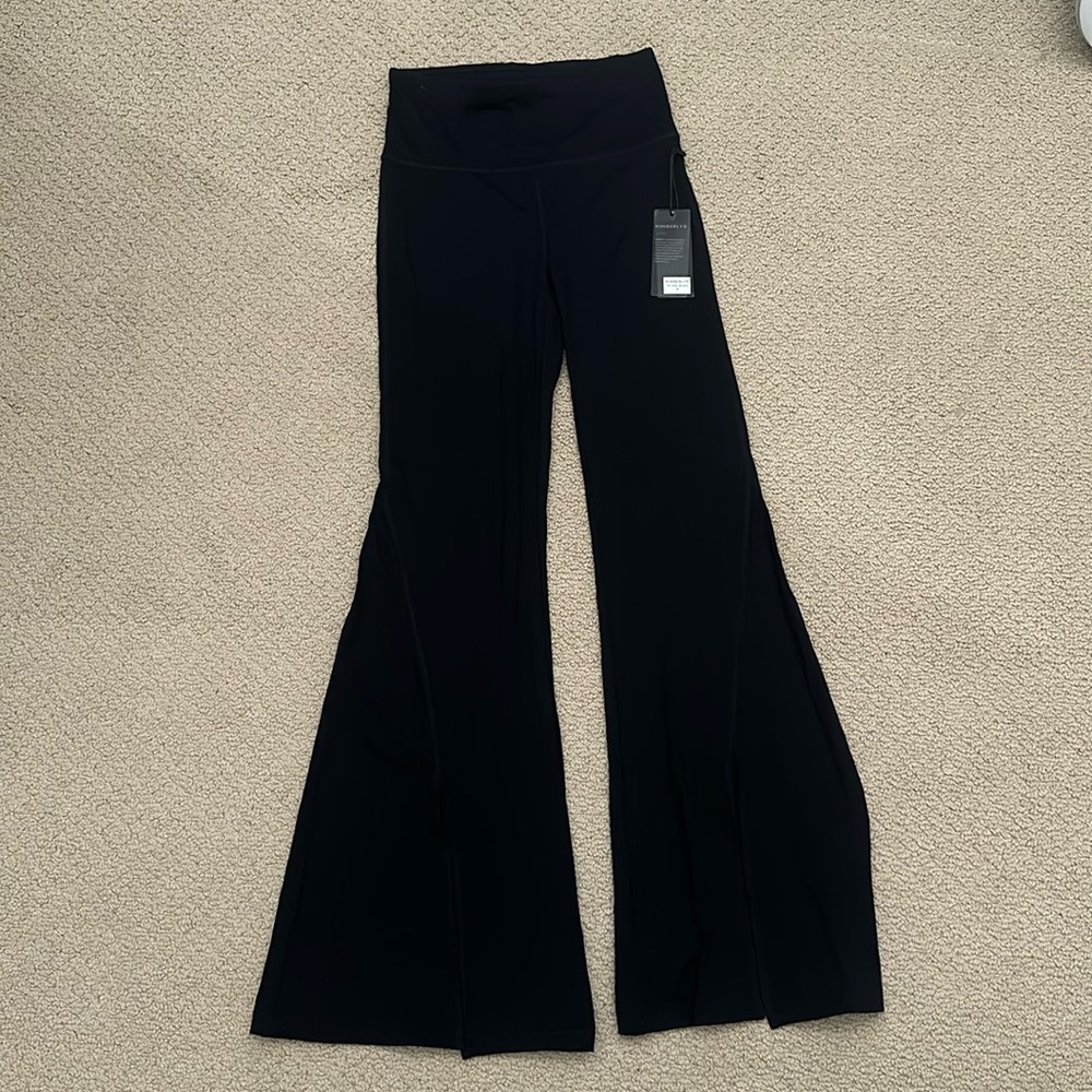 Black front slit flare leggings-size small